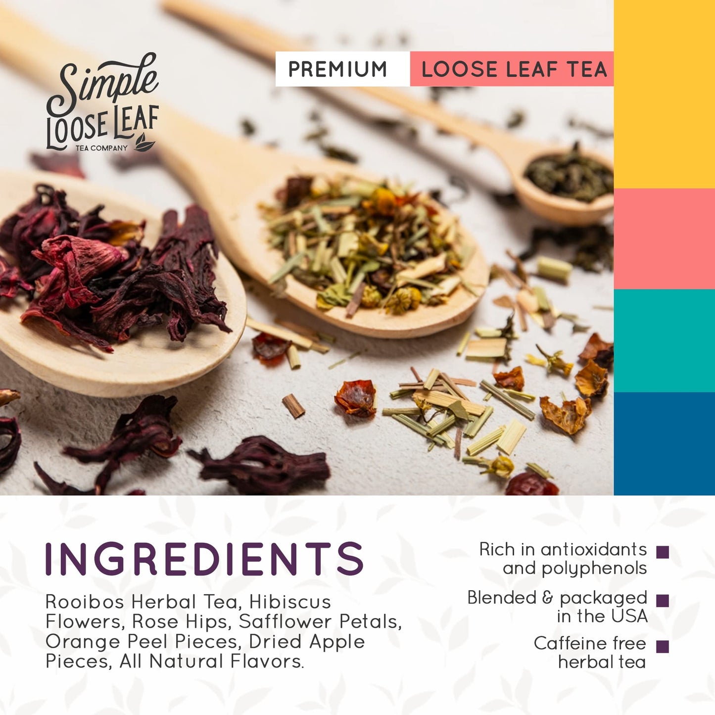 Simple Loose Leaf Blood Orange Herbal Tea - Caffeine-Free, Organic Loose Leaf Herbal Tea | Light & Earthy Citrus Flavor | All-Natural, Hand Packaged