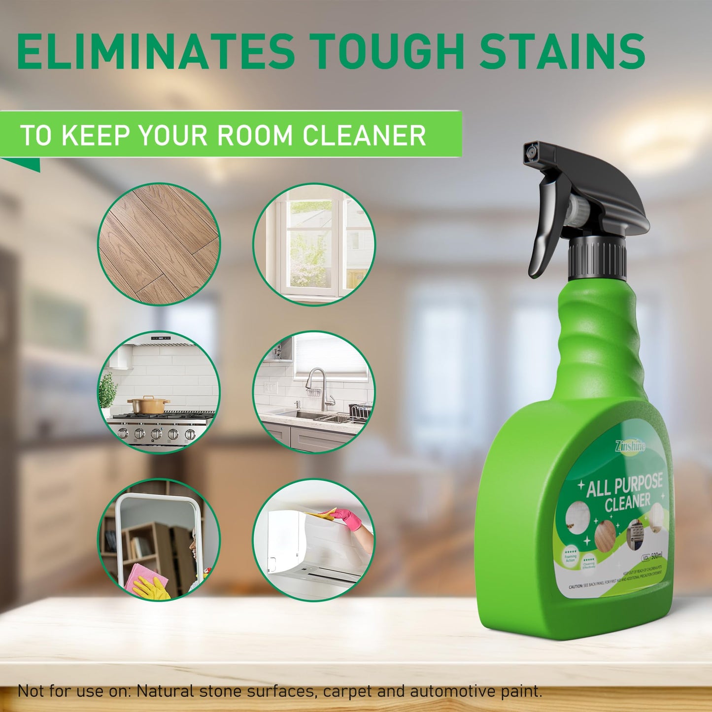 Zinshine Shower Cleaner, All-Purpose Cleaner, Plant-Based Floor cleaner, Biodegradable Formula for Kitchens, Bathroom, Countertops, Ovens
