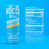 NOCCO Zero Sugar Energy Drink, Caribbean - 12 Fl Oz (Pack of 12) - 180mg Caffeine, Sugar Free with BCAAs - Branched Chain Amino Acids, Carbonated