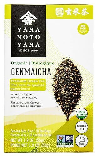 Yamamotoyama Organic Genmaicha Tea Bag, Green Tea with Roasted Rice, 18 ct. (Pack of 6)