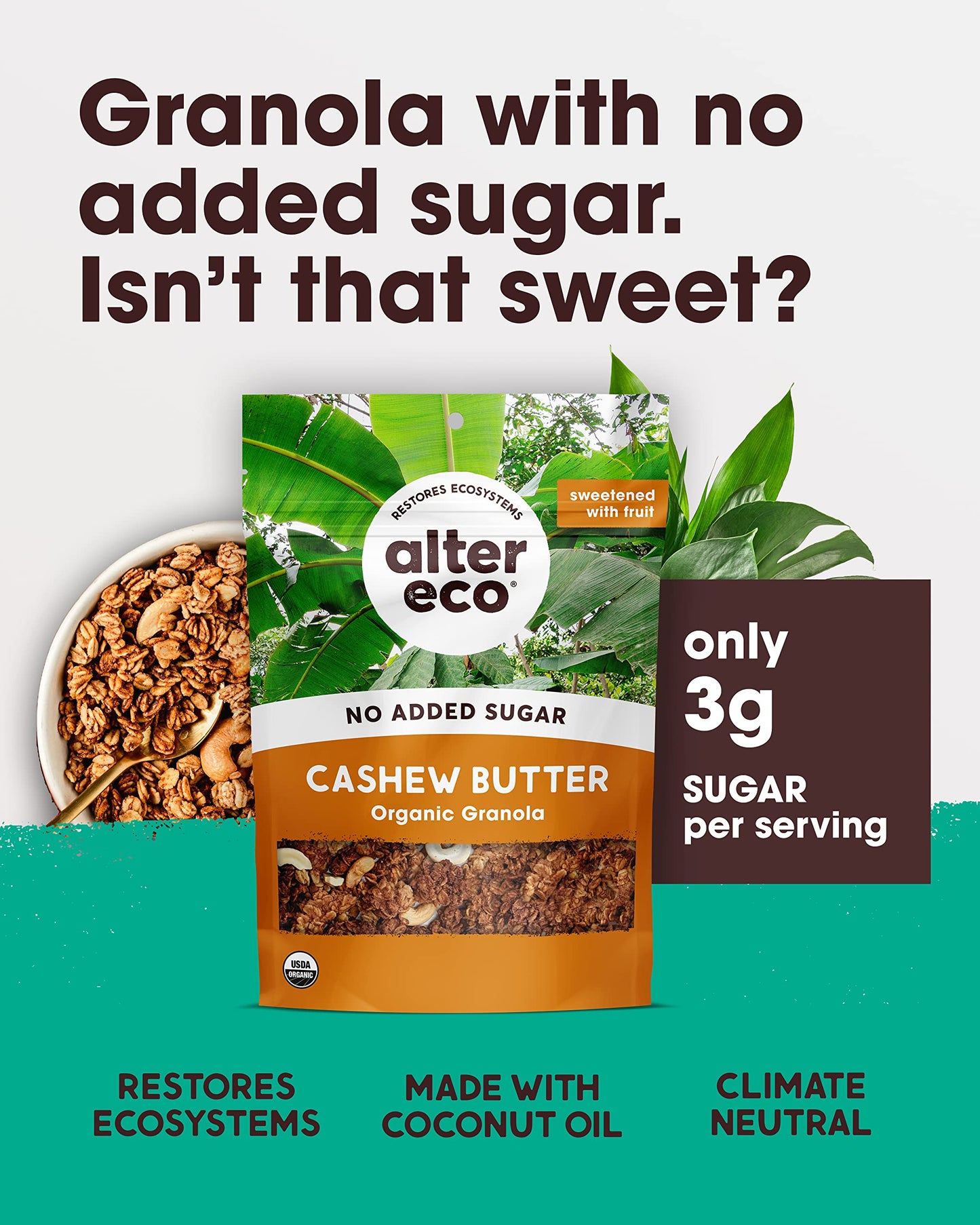 Alter Eco Cashew Butter Granola, Healthy, Organic Breakfast & Snack, Naturally Sweetened with Fruit, Vegan, No Artificial Sugars or Additives