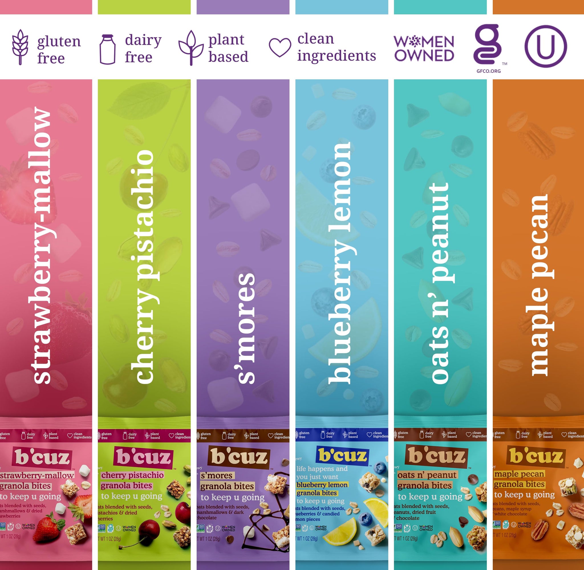 B’cuz Granola Bites Variety Pack, 6 Flavors, Gluten Free, Dairy Free, Vegan & Kosher Snacks, On-the-Go Breakfast Snack Packs for Kids & Adults, 1 oz