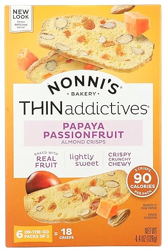 Nonni's THINaddictives Almond Thin Cookies - Papaya & Passionfruit Almond Cookie Thins - Biscotti Italian Cookies - Biscotti Individually Wrapped