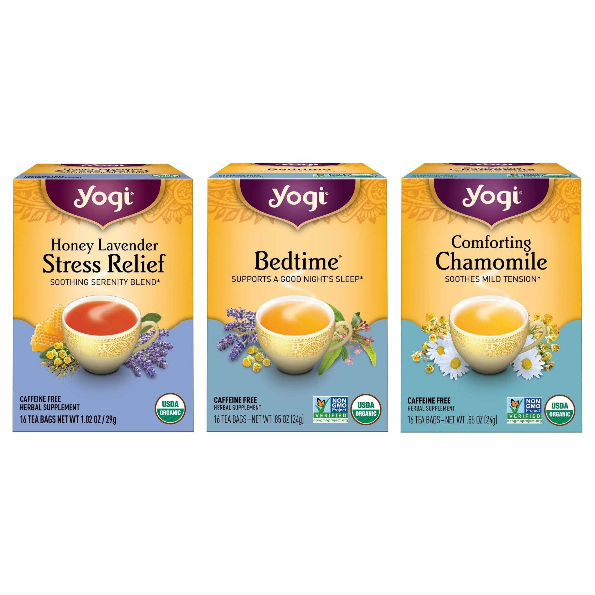 Yogi Tea Relaxation & Stress Relief Variety Pack - 16 Bags per Pack (3 Packs) - Relaxing Sampler - Includes Honey Lavender, Bedtime & Comforting