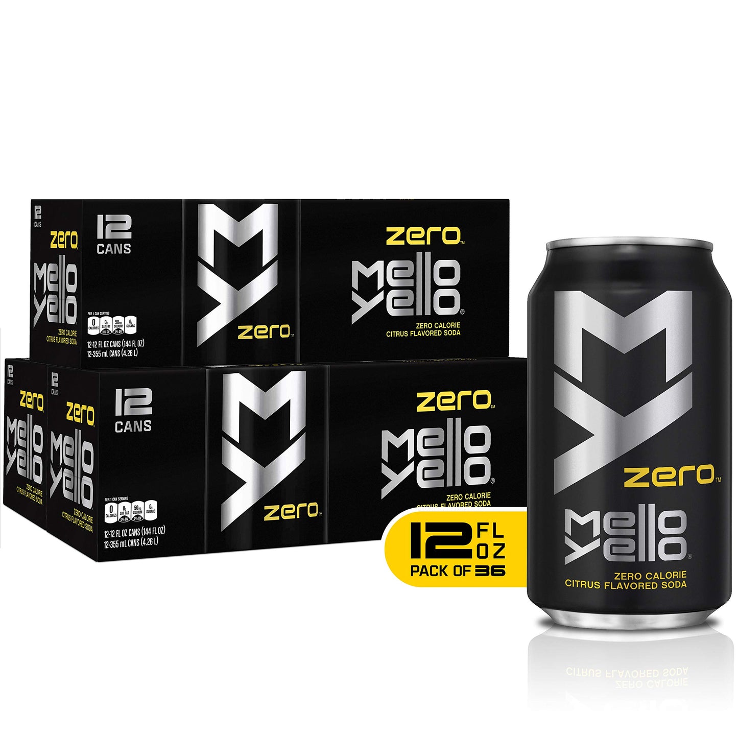 Mello Yello Fridge Pack Bundle, Zero Calorie Citrus Falvoured, 12 Fl Oz (Pack of 36)