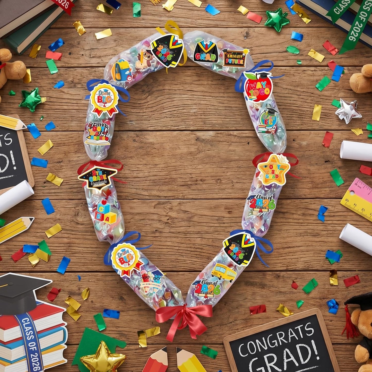 Silkovahamd 5th Grade Graduation Leis 2026 - Graduation Candy Lei Making Kit Class of 2026, 12 Candy Poly Tubing Clear 60 Paper Cards 12 Sheets