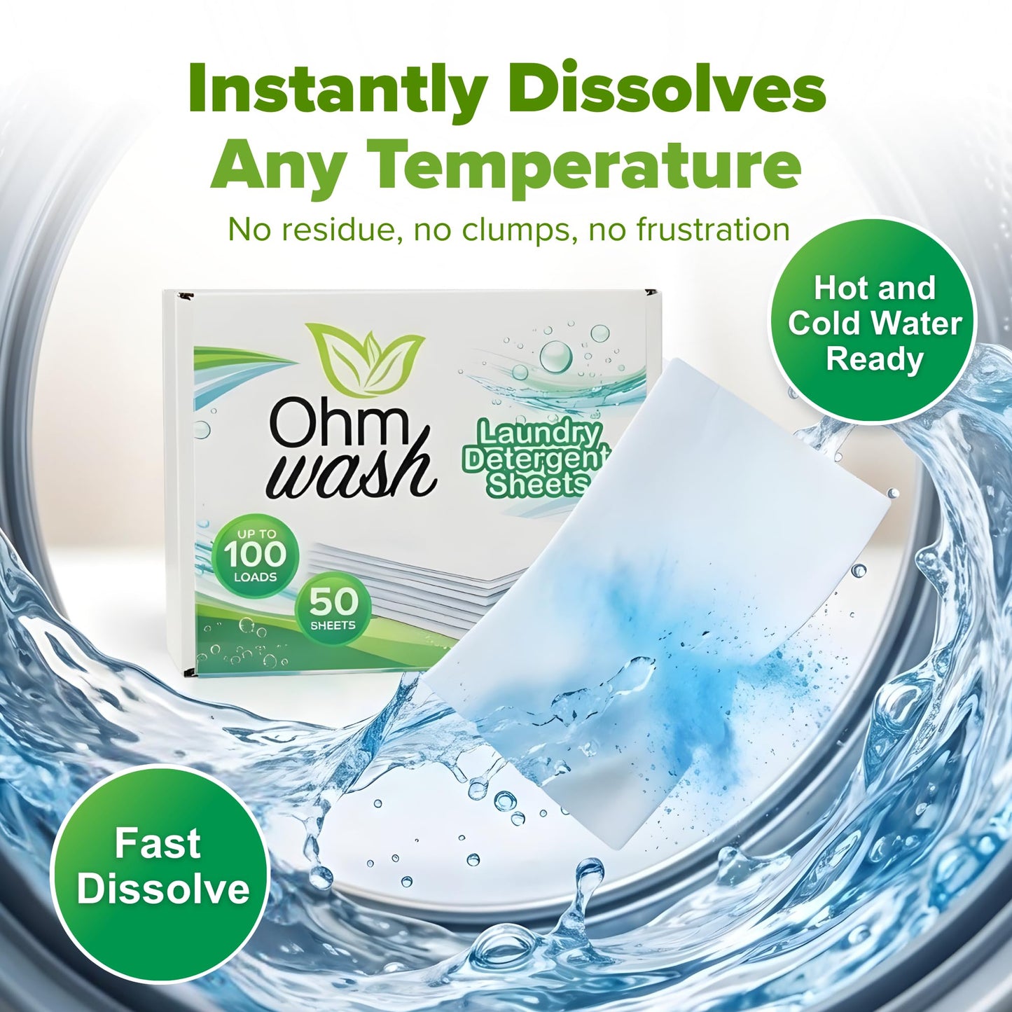 Ohm Earth’s Wash Laundry Detergent Sheets Hypoallergenic & Dye-Free Liquidless Detergent, Fast Dissolving Concentrated Strips Ideal for Sensitive