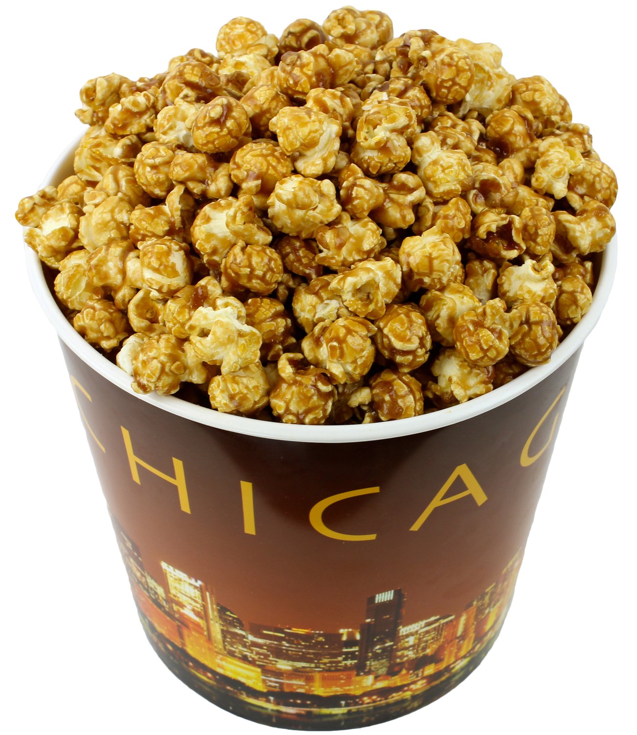 Signature Popcorn - Gourmet 1-Gallon Gold Chicago Skyline Reusable Plastic Bucket Tin, Caramel Popcorn - Holiday, Party & Corporate Gift