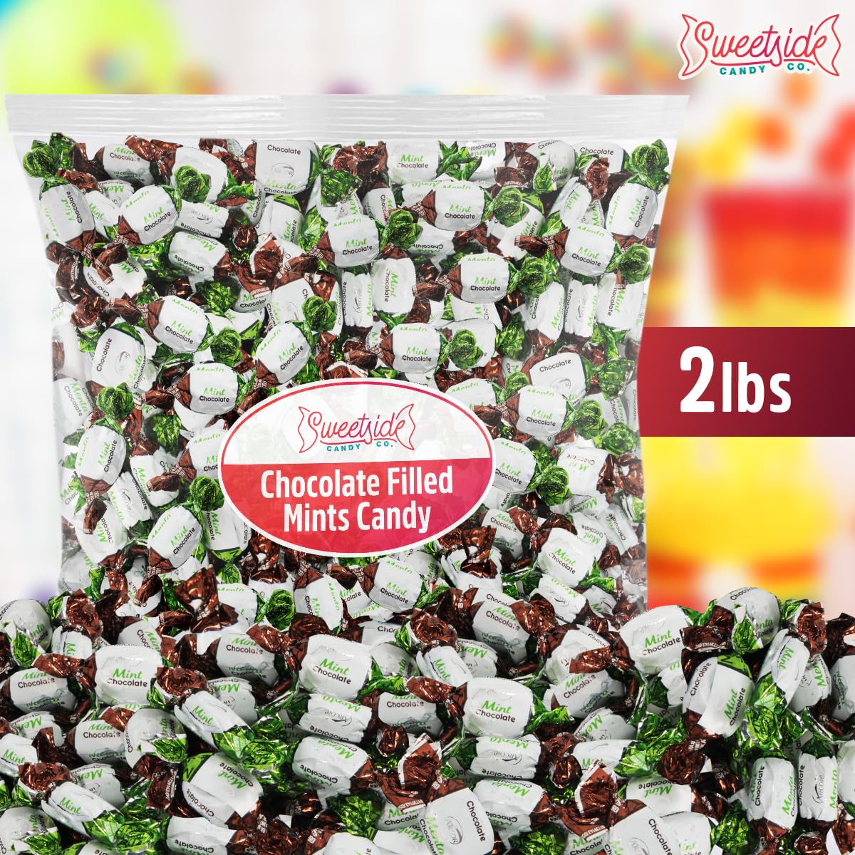 Chocolate Filled Mints Candy, 2lb Pack of Chocolate Mint Candy Individually Wrapped, Perfect Mint Candies for Party Favors and Everyday Enjoyment