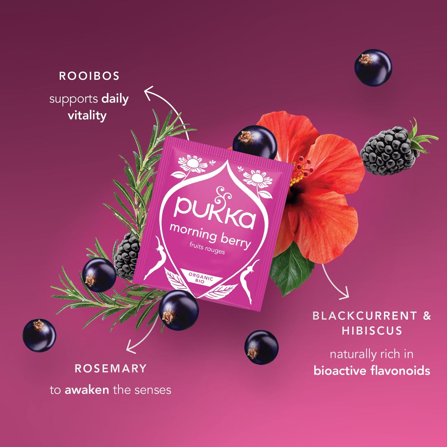 Pukka Morning Berry Organic Herbal Tea Bags, Caffeine Free Natural Energy, 20 Tea Bags