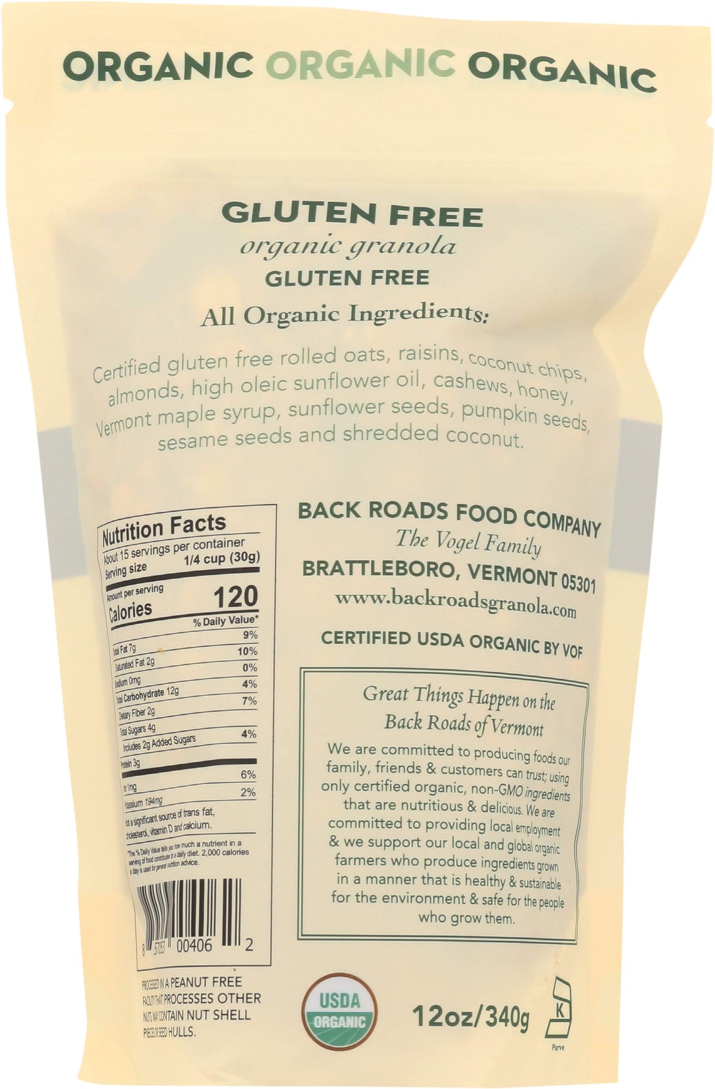 Back Roads, Granola Gluten Free Organic, 12 Ounce