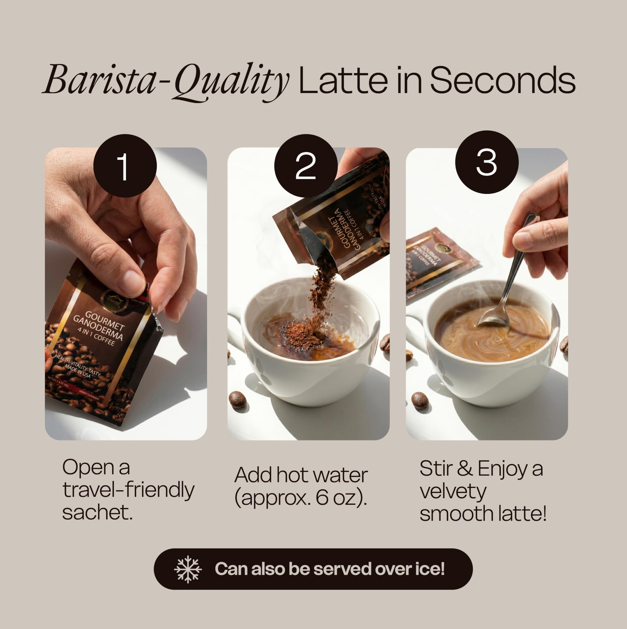 Eternal Spirit Beauty - Asian Latte Coffee Ganoderma Singles, 15 Packets (0.64 oz) - Instant Coffee Mix with Reishi Mushroom, Creamy Light Roast