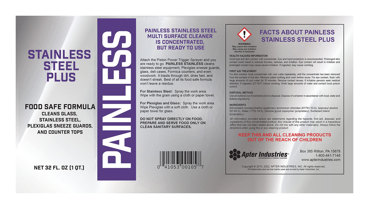 Apter Industries Painless Stainless-Steel Cleaner, 32oz. (Pack of 6)