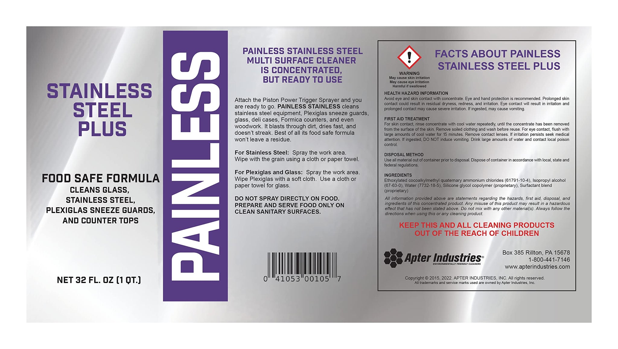 Apter Industries Painless Stainless-Steel Cleaner, 32oz. (Pack of 6)