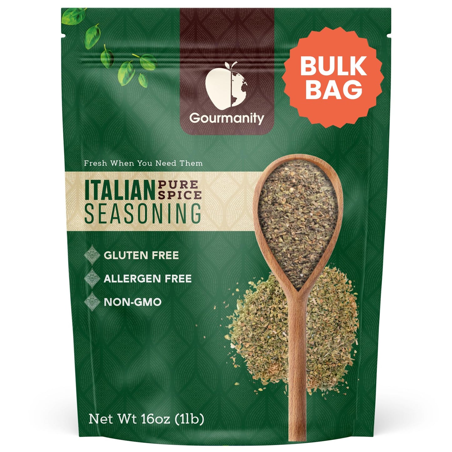 Gourmanity Italian Seasoning, the Perfect Blend of Oregano, Basil, Marjoram, Rosemary and Thyme herbs, Salt-free, Use on Spaghetti, Pizza, Salad