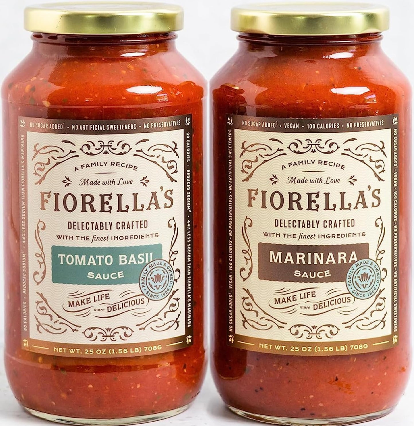 Fiorella's Marinara & Tomato Basil - Variety Pack - Made with Fresh Ingredients - Seed Oil Free, No Sugar Added, Vegan, Gluten Free, No Preservatives