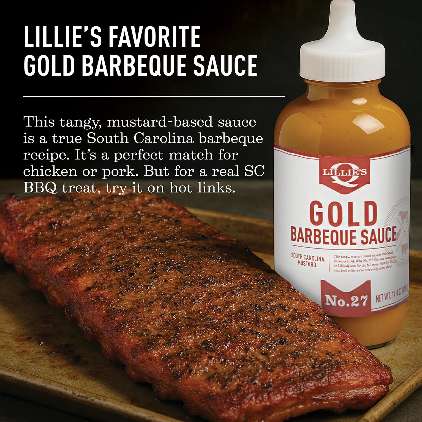 Lillie's Q - Gold Barbeque Sauce, Gourmet Mustard BBQ Flavor (14.8 oz, 2-pack)