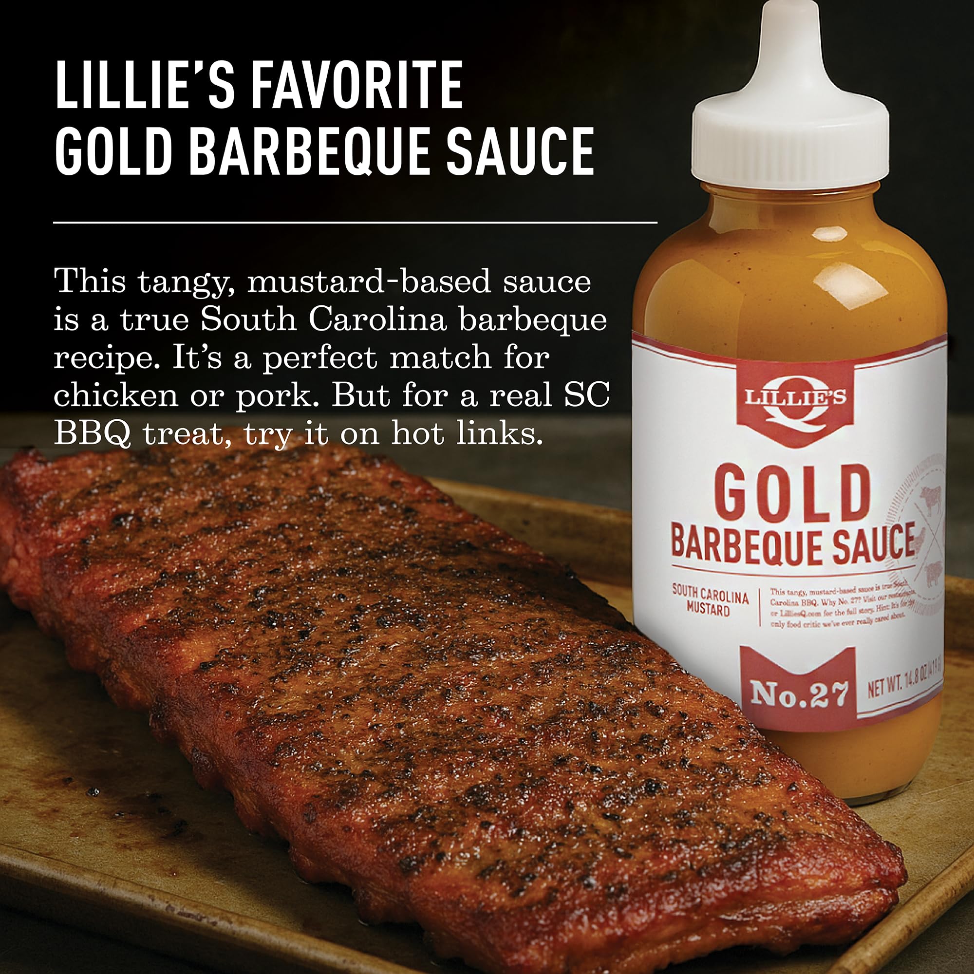 Lillie's Q - Gold Barbeque Sauce, Gourmet Mustard BBQ Flavor (14.8 oz, 2-pack)