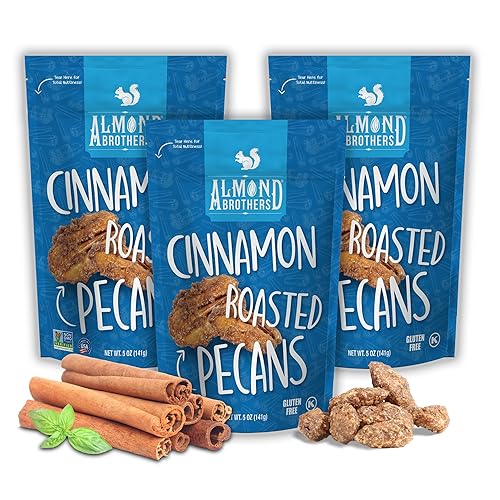 Almond Brothers Cinnamon Roasted Pecans - Pack of 3, 5 oz - Hand Crafted Candied Cinnamon Pecans, Gluten-Free, Non-GMO
