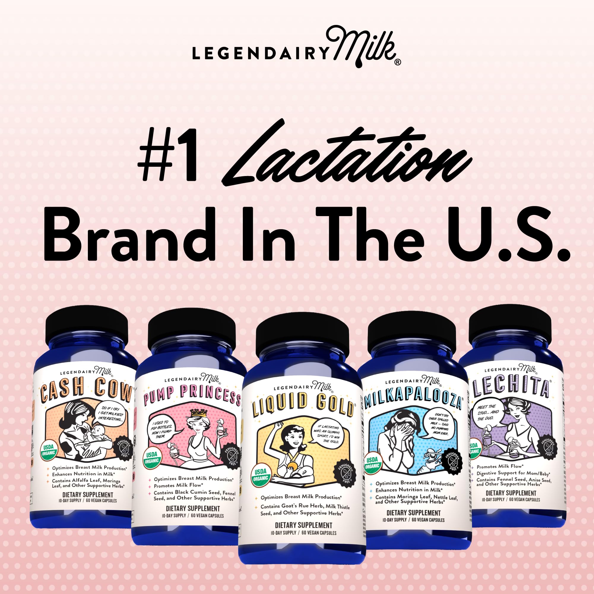 Legendairy Milk Lechita, Supports Milk Flow, Organic Fenugreek Free Breastfeeding Supplement, Organic Fennel & Anise, Made in USA, 180 Vegan Capsules