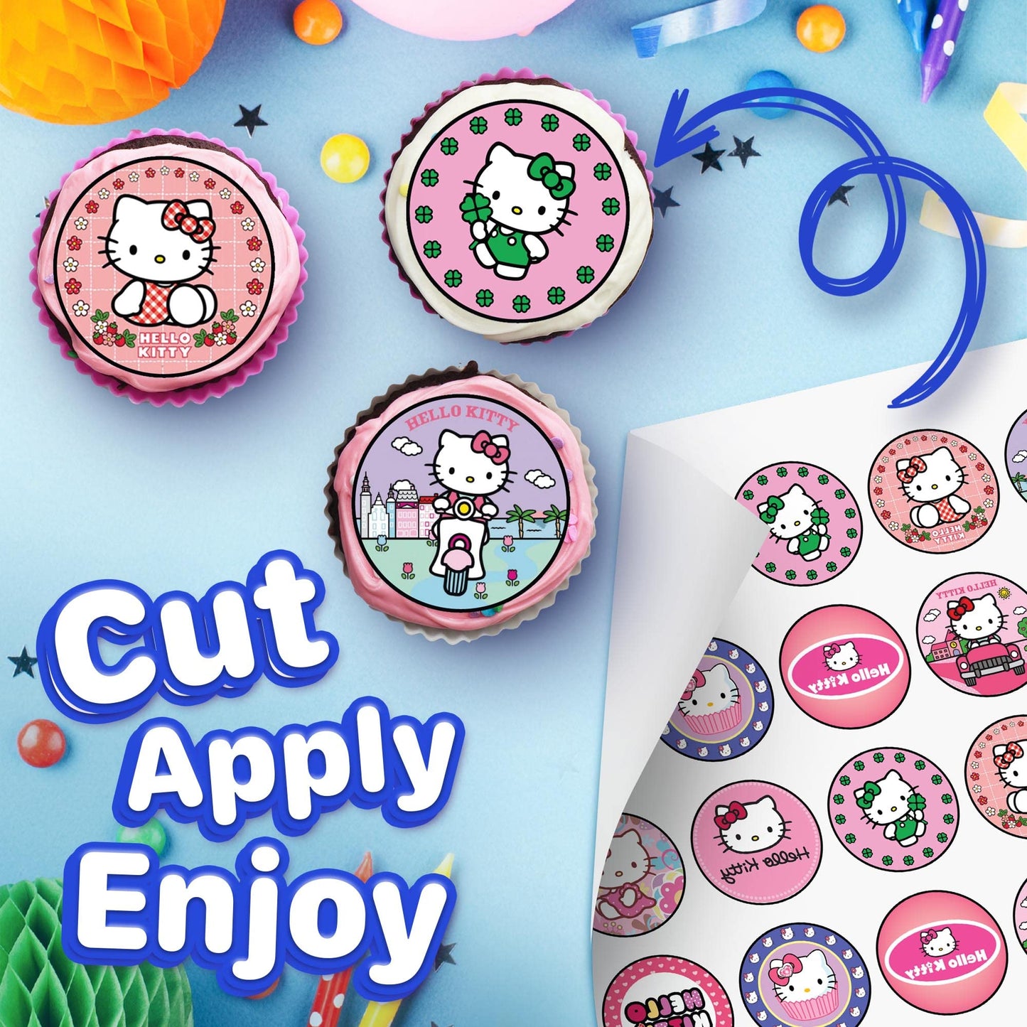 30 x Edible Cupcake Toppers - Cute Pink Cat Inspired Party Collection of Edible Cake Decorations | Uncut Edible on Wafer Sheet