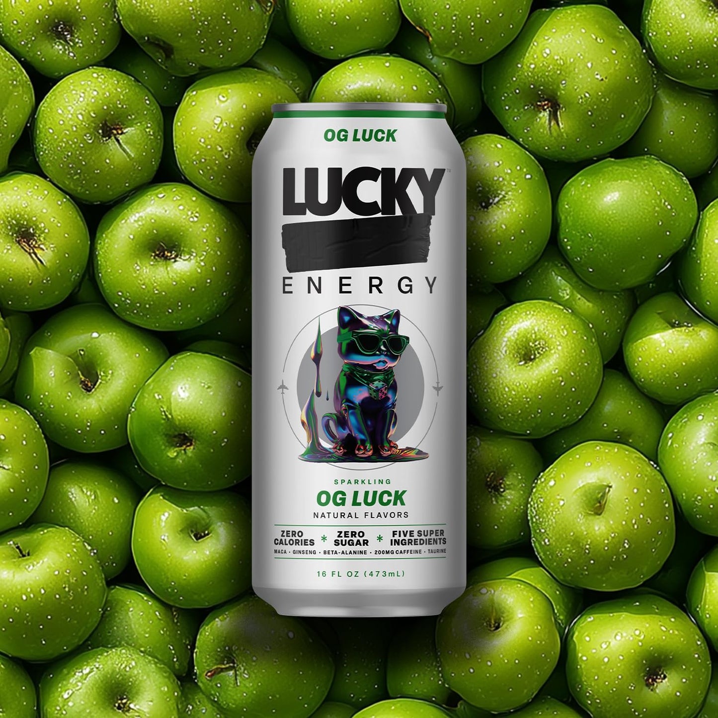 Lucky Energy Sugar Free Energy Drinks, OG Luck, 16oz Cans (12-Pack) Healthy, Zero Sugar Energy Drink with Maca, Ginseng, Beta-Alanine, Taurine & 200mg