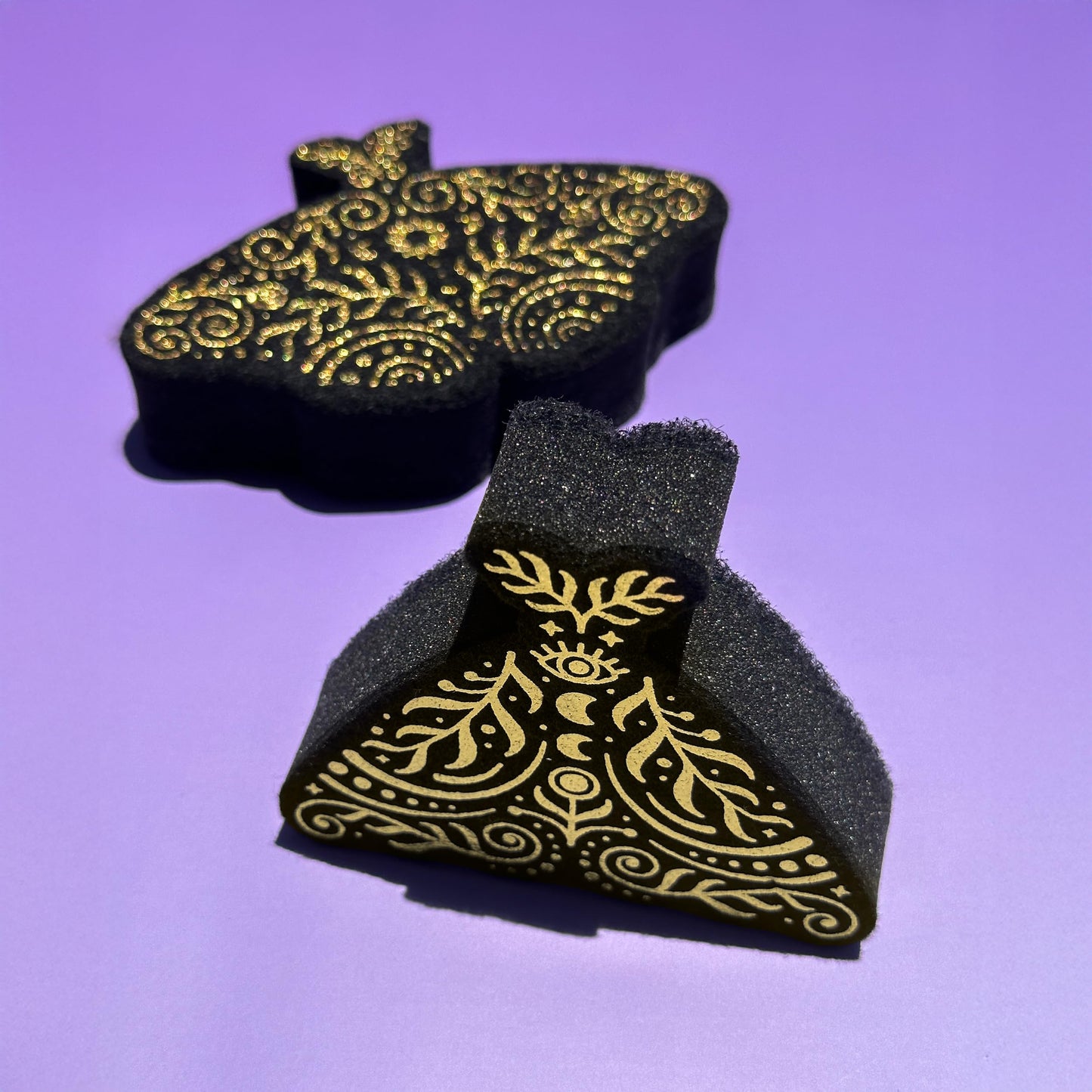 Genuine Fred Night Scrub Moth Kitchen Sponges - Set of 2 Moth-Shaped Sponges with Celestial Gold Metallic Details - Triple-Layer Design - Cute