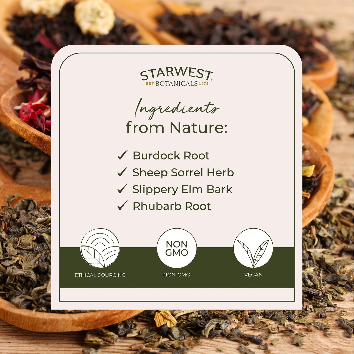Starwest Botanicals Essiac Tea Organic - Caffeine Free Herbal Blend, Loose Leaf Burdock Root, Slippery Elm Bark, Sheep Sorrel, & Rhubarb, Certified