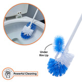 Superio Toilet Brush and Holder,Toilet Bowl Cleaning System with Scrubbing Wand, Under Rim Lip Brush and Storage Caddy for Bathroom, White and Blue