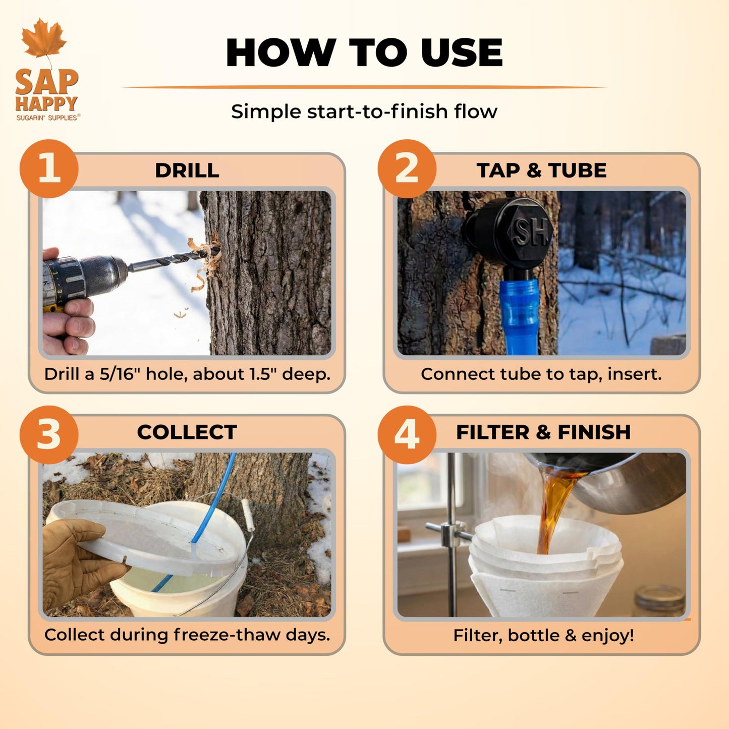 Maple Syrup Tapping Kit - (10) Taps for Maple Trees, (10) 3' Food Grade Maple Syrup Tubing Drops, (5) 1 Quart Maple Syrup Filters, Maple Syrup Drill