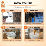Maple Syrup Tapping Kit - (10) Taps for Maple Trees, (10) 3' Food Grade Maple Syrup Tubing Drops, (5) 1 Quart Maple Syrup Filters, Maple Syrup Drill