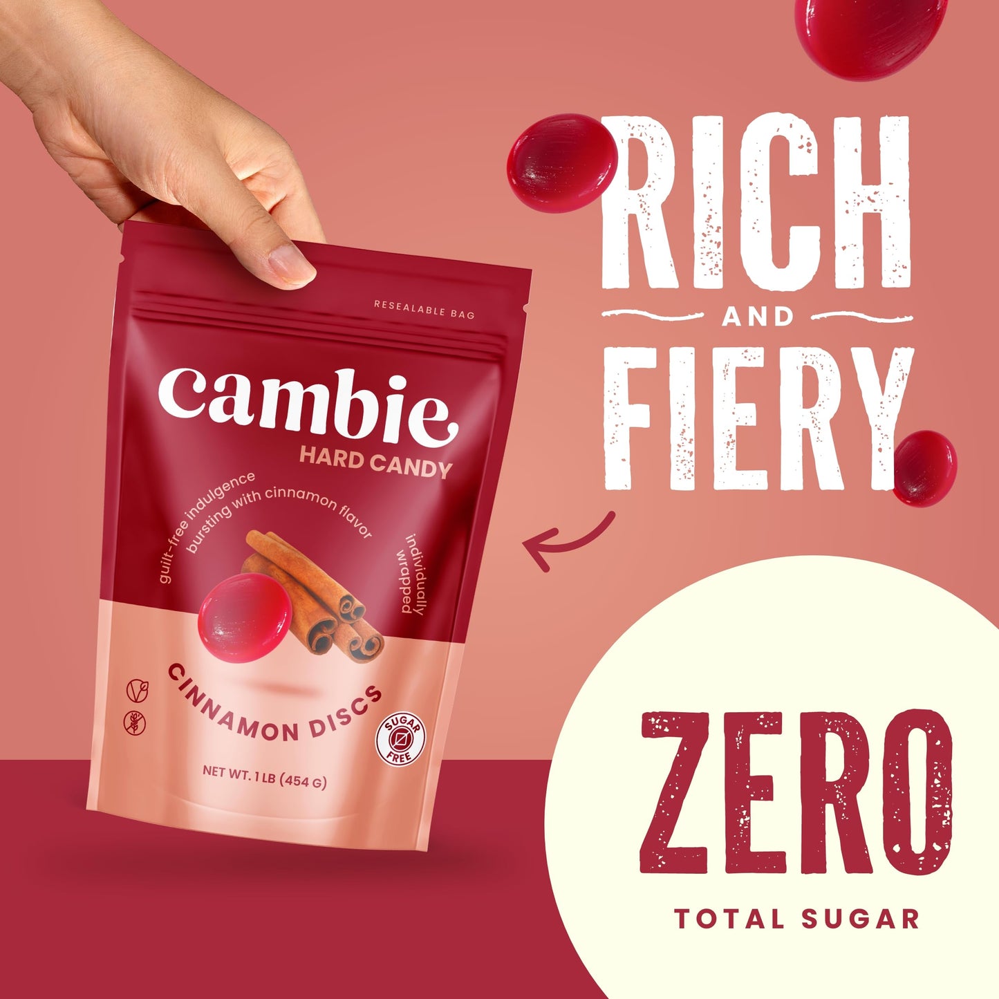 Cambie Sugar Free Hard Candy, 1 lb of Sugar Free Candy Individually Wrapped, Cinnamon