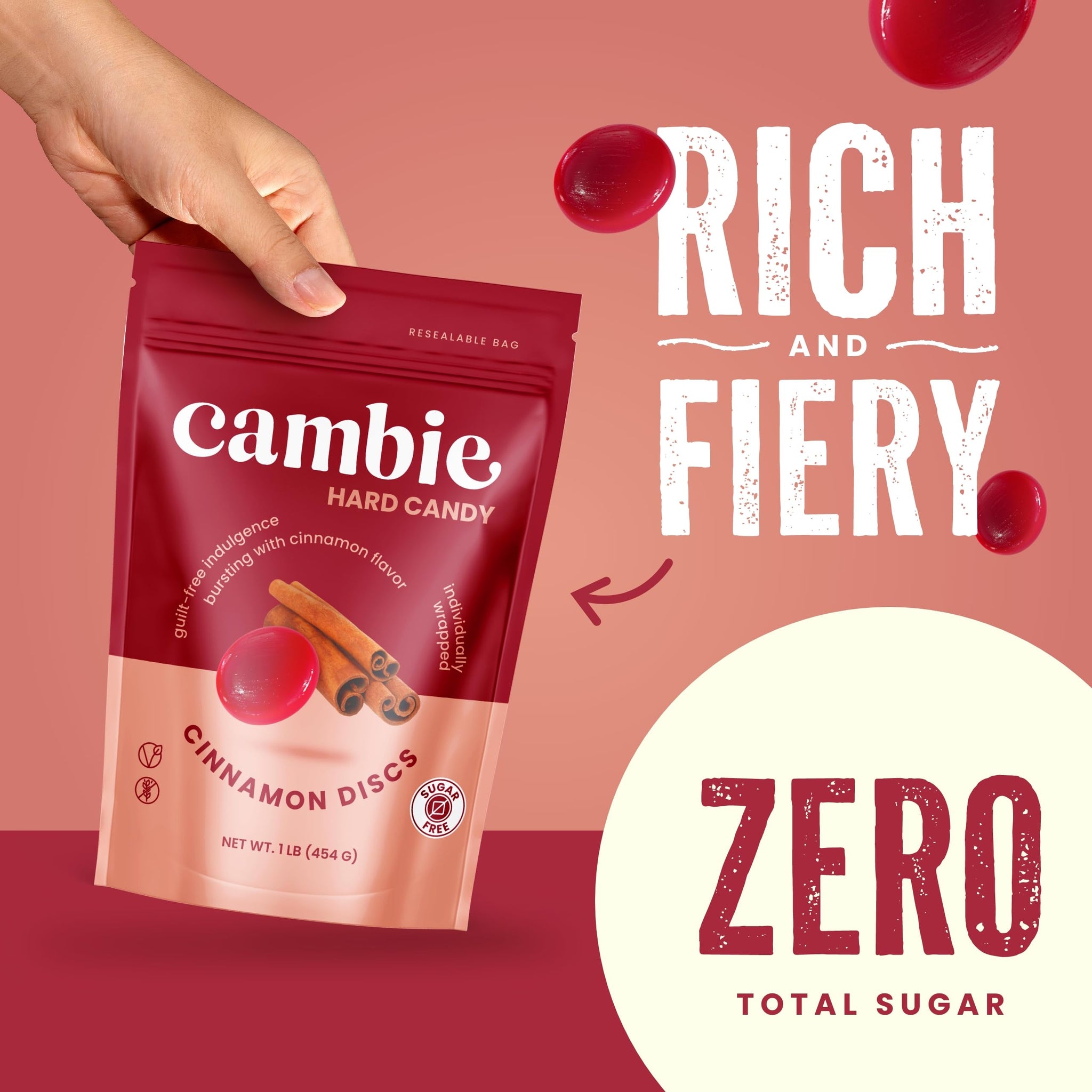 Cambie Sugar Free Hard Candy, 1 lb of Sugar Free Candy Individually Wrapped, Cinnamon