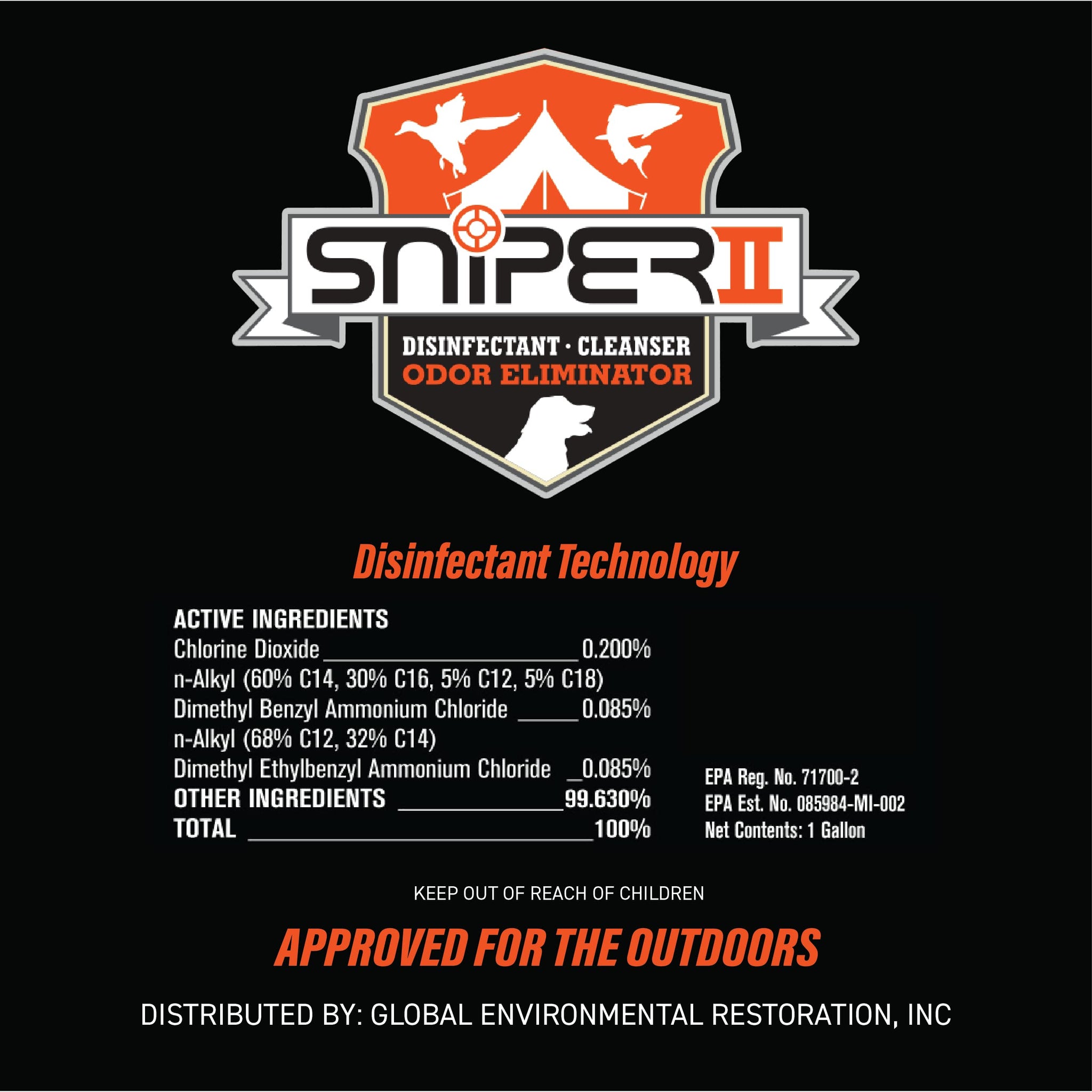 SNiPER II Disinfectant Cleanser and Odor Eliminator, Cleaner for Outdoor Disinfecting Purposes, Use for Hunting, Fishing, and Camping, Made in the