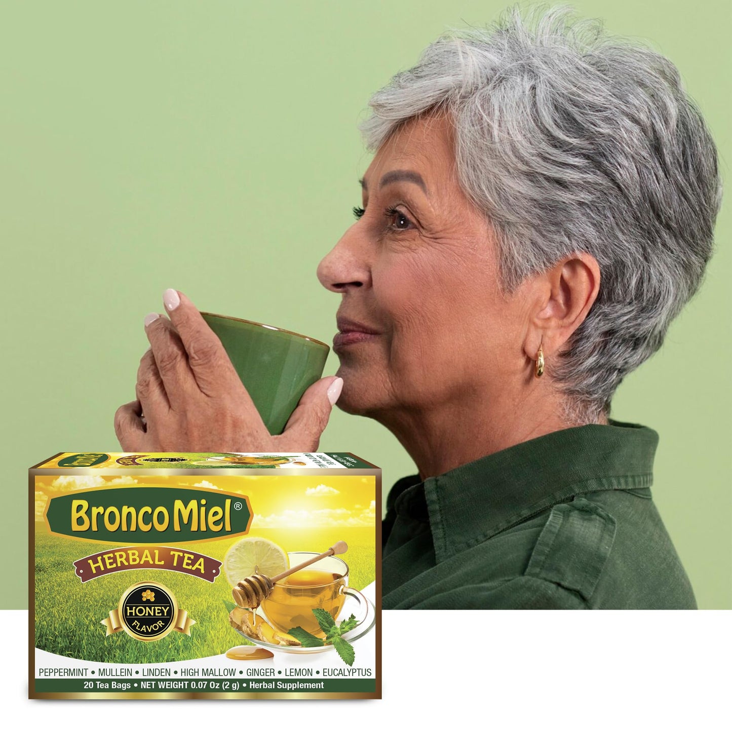 BRONCOMIEL Tea Bags - Honey Herbal Tea for Coughing and Soreness - Eucalyptus, Ginger and Lemon Tea - Sweet Honey Flavor - Easy to Prepare - Herbal
