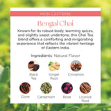 Brook37 Bengal Chai - Premium Black Chai Tea Blend | High Caffeine | Natural flavor and ingredients | Black tea, Ginger root, Cinnamon, Clove
