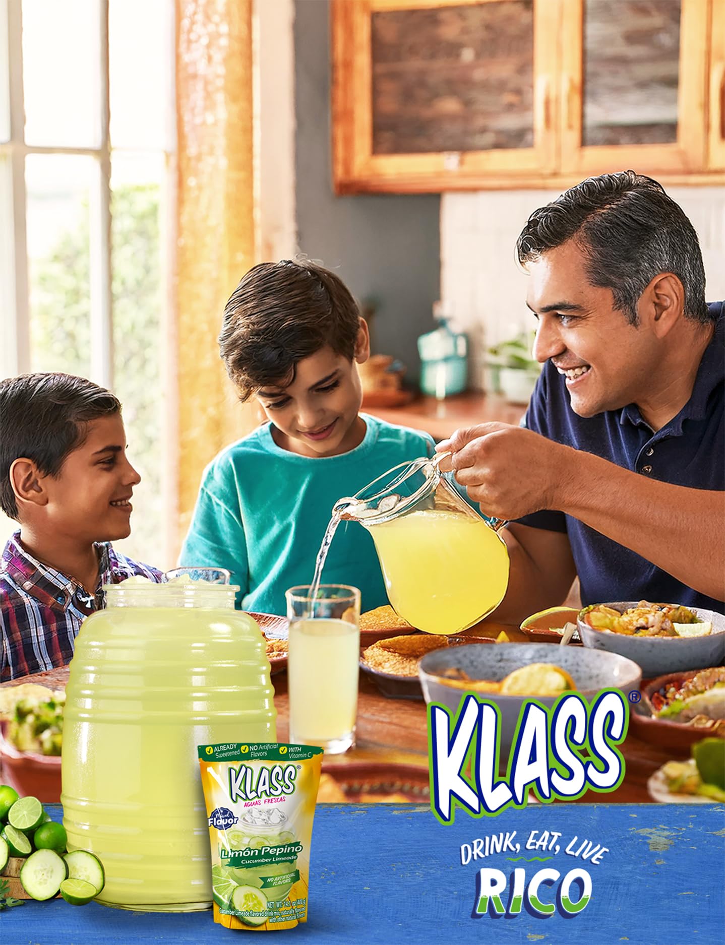 Klass Aguas Frescas Drink Mix Variety Pack - Pina Colada, Cucumber Limeade, Tropical Punch & Strawberry Watermelon - Powder Drink Mix, Water Drink Mix