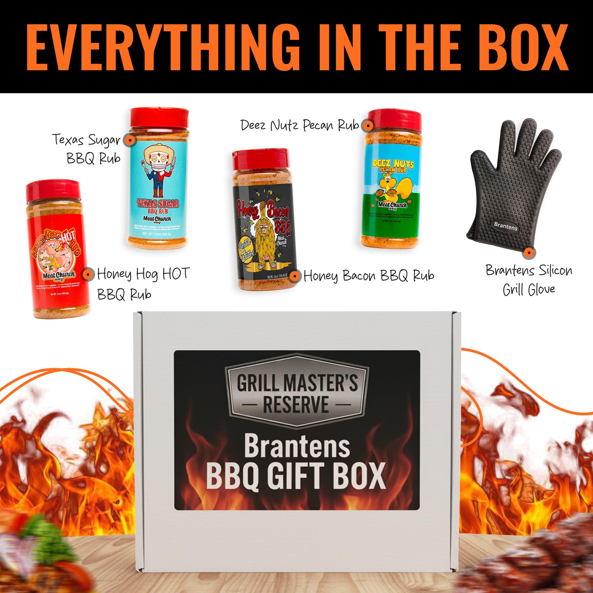 Branten's BBQ Rub Gift Box Combo: Four Bottles of Seasoning for Meat and Vegetables, Gluten Free, Total of 49.5 Ounces, with Silicone Mitt Included