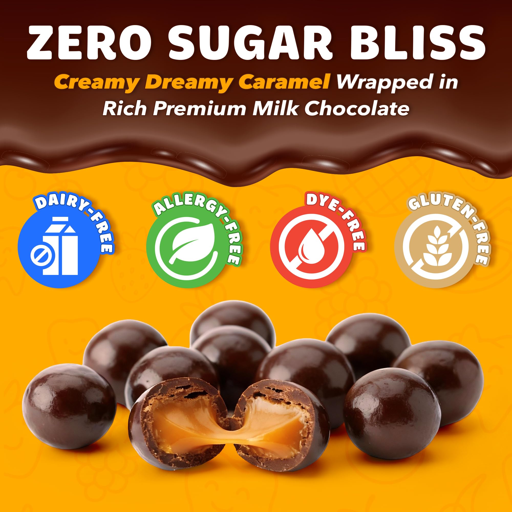 Zolli Gemz Caramel in Milk Chocolate, Sugar-Free Candy, Keto & Diabetic-Friendly Healthy Candy, Dentist-Approved Treats for Kids, 3 oz