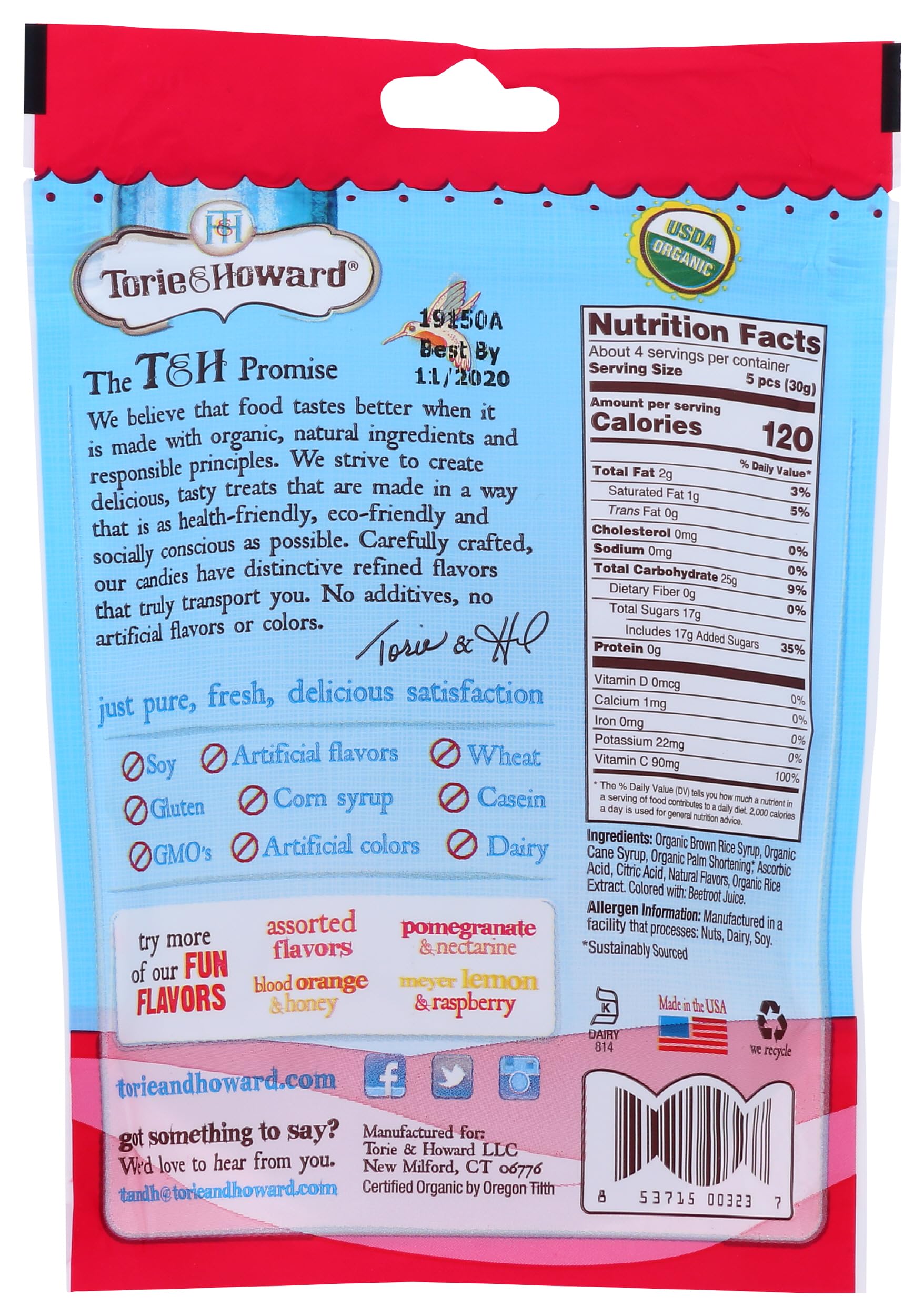 Torie & Howard Chewie Fruities Organic Candy Pomegranate & Nectarine, 4 Ounce Bag