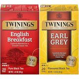 Twinings Tea Variety 2-Pack - English Breakfast + Earl Grey, Caffeinated Black Tea Bags, Individually Wrapped, 20 Count Each
