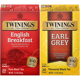 Twinings Tea Variety 2-Pack - English Breakfast + Earl Grey, Caffeinated Black Tea Bags, Individually Wrapped, 20 Count Each