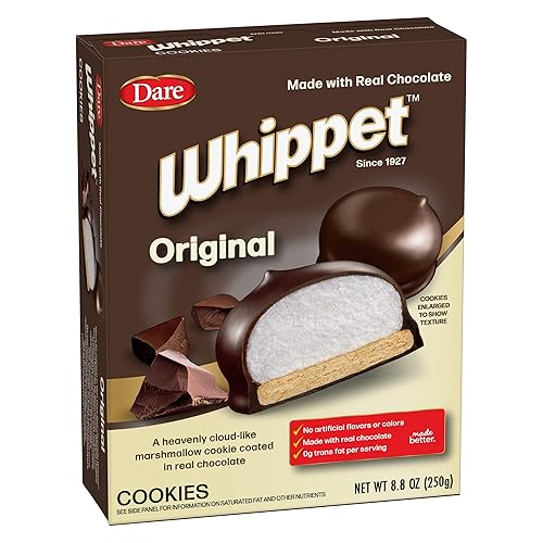 Dare Whippet Cookies, Original, Pack of 12 Boxes (14 Cookies Per Box) – Made with Real Chocolate, Heavenly Marshmallow Center, 100% Peanut Free, 8.8