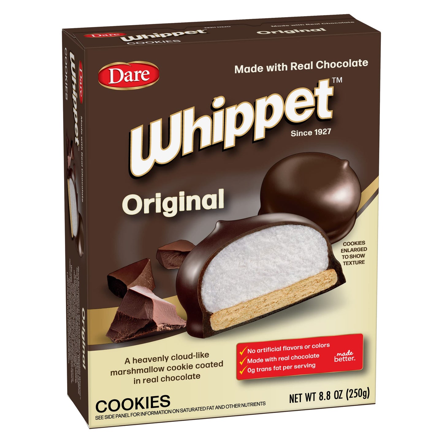 Dare Whippet Cookies, Original, Pack of 12 Boxes (14 Cookies Per Box) – Made with Real Chocolate, Heavenly Marshmallow Center, 100% Peanut Free, 8.8