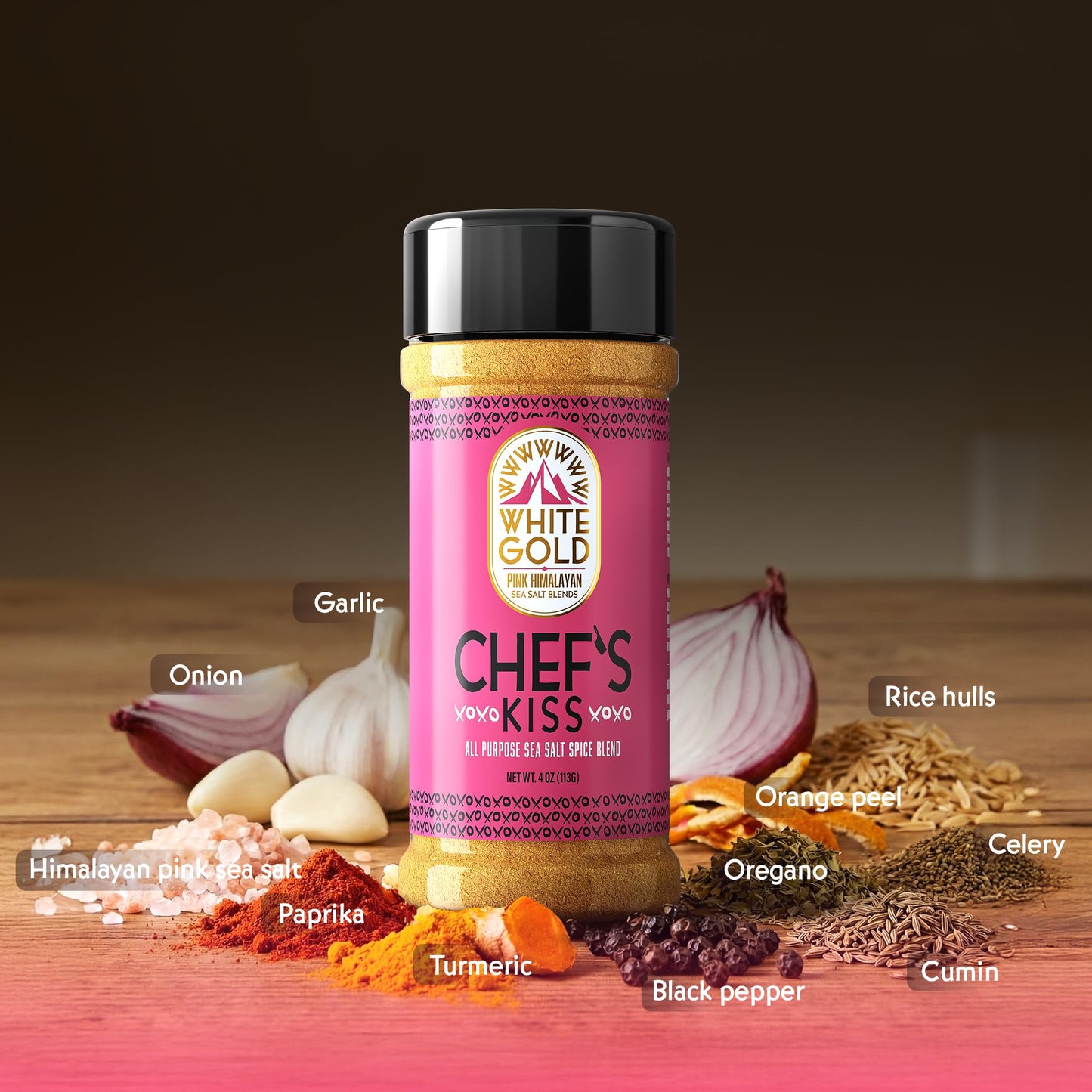 White Gold Chef’s Kiss All Purpose Seasoning with Pink Himalayan Sea Salt - Gourmet Seasoned Salt Blend Perfect for Cooking Meats & Vegetables