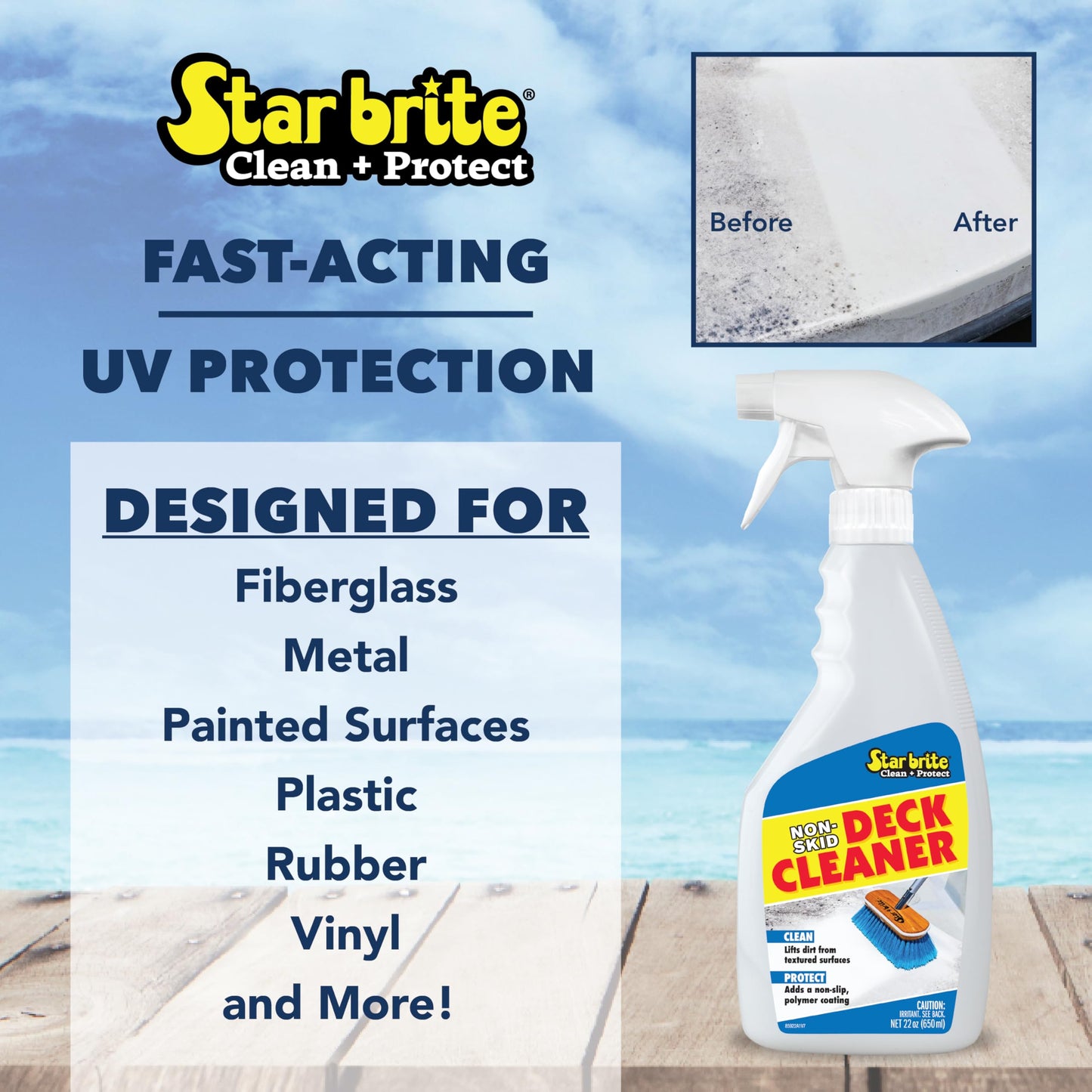 STAR BRITE Non-Skid Deck Cleaner & Protectant - Lift Dirt & Stains From Fiberglass, Painted Surfaces, More 22oz Spray (085922P)