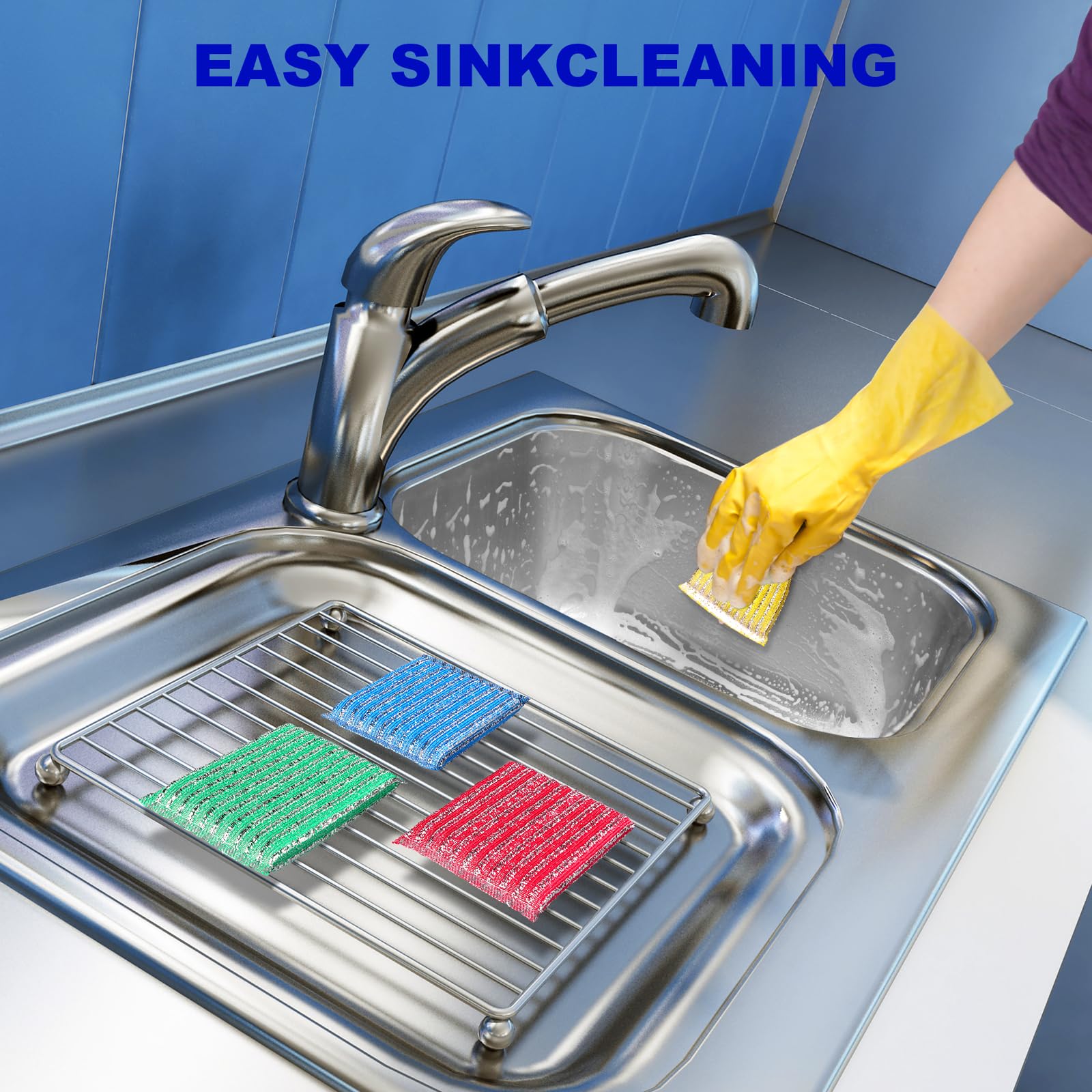 Premium 8-Pad Sponges Kitchen - Upgraded Dish Sponge, Scrubber, Brush, Ideal for Dishes, Pots, Sink