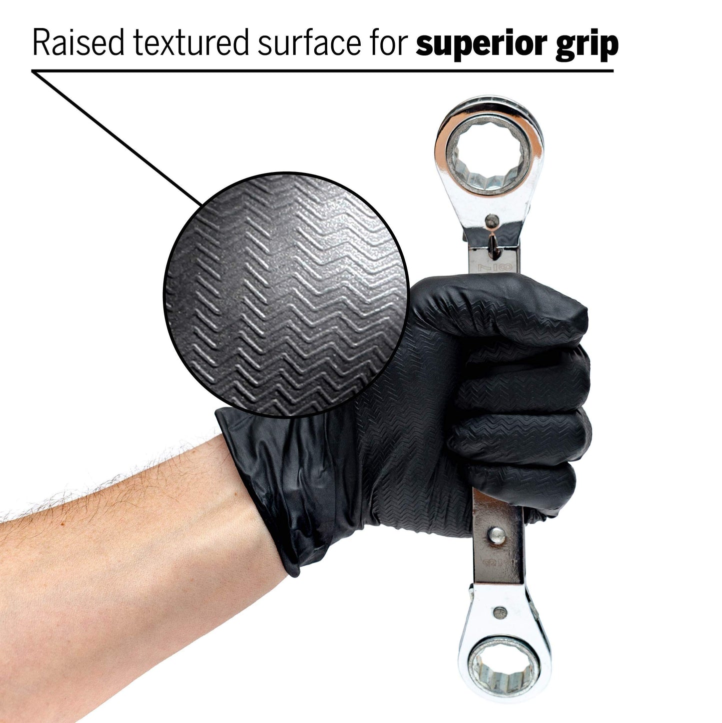 Lion Grip Nitrile Gloves - Black Tread Texture - 7mil - 1 Box (100 Gloves) (Large)