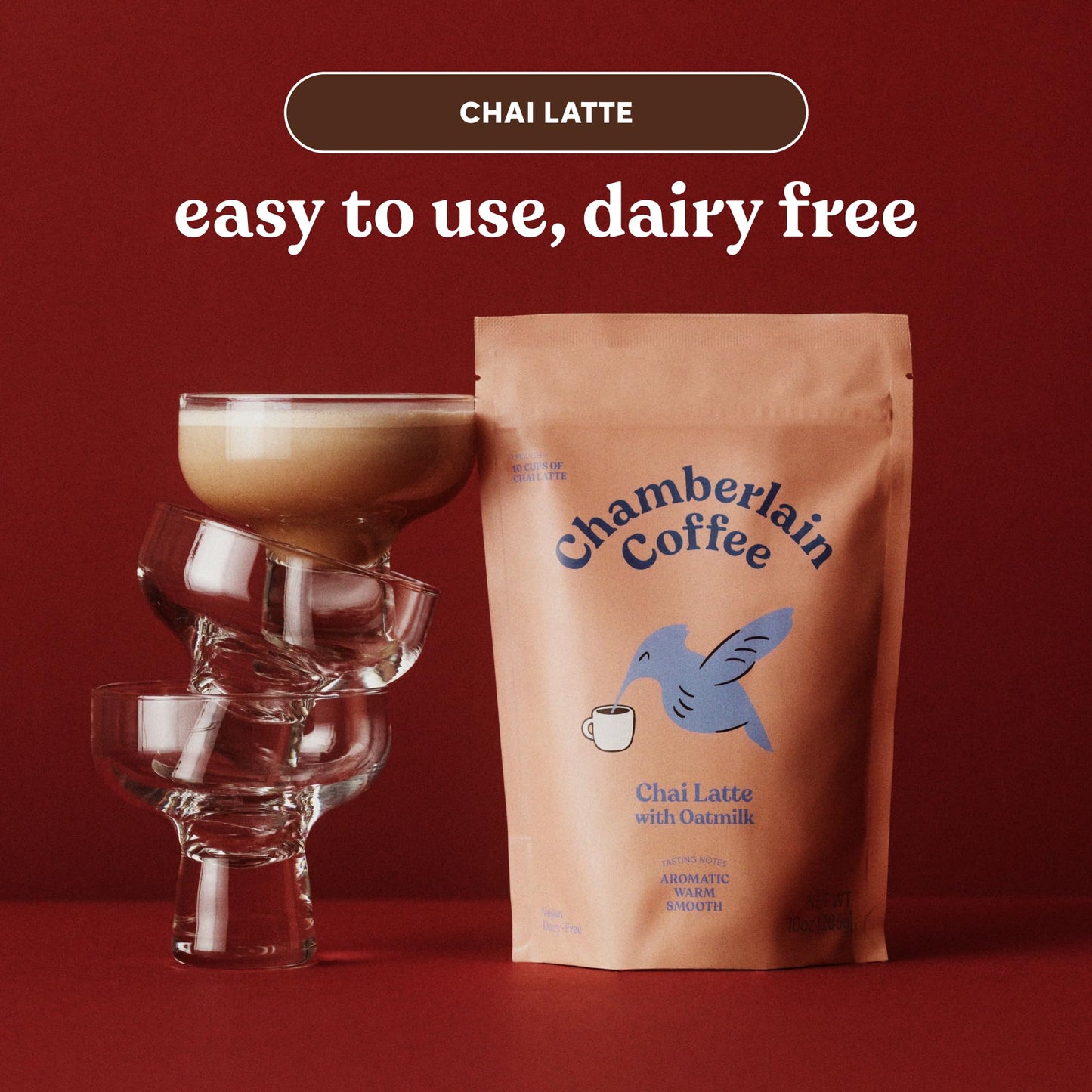 Chamberlain Coffee Chai Tea Mix - Vegan Chai Tea Latte, Made with Oat Milk and Spices, Creamy Powder for Hot and Iced Instant Latte, Cafe Quality - 10