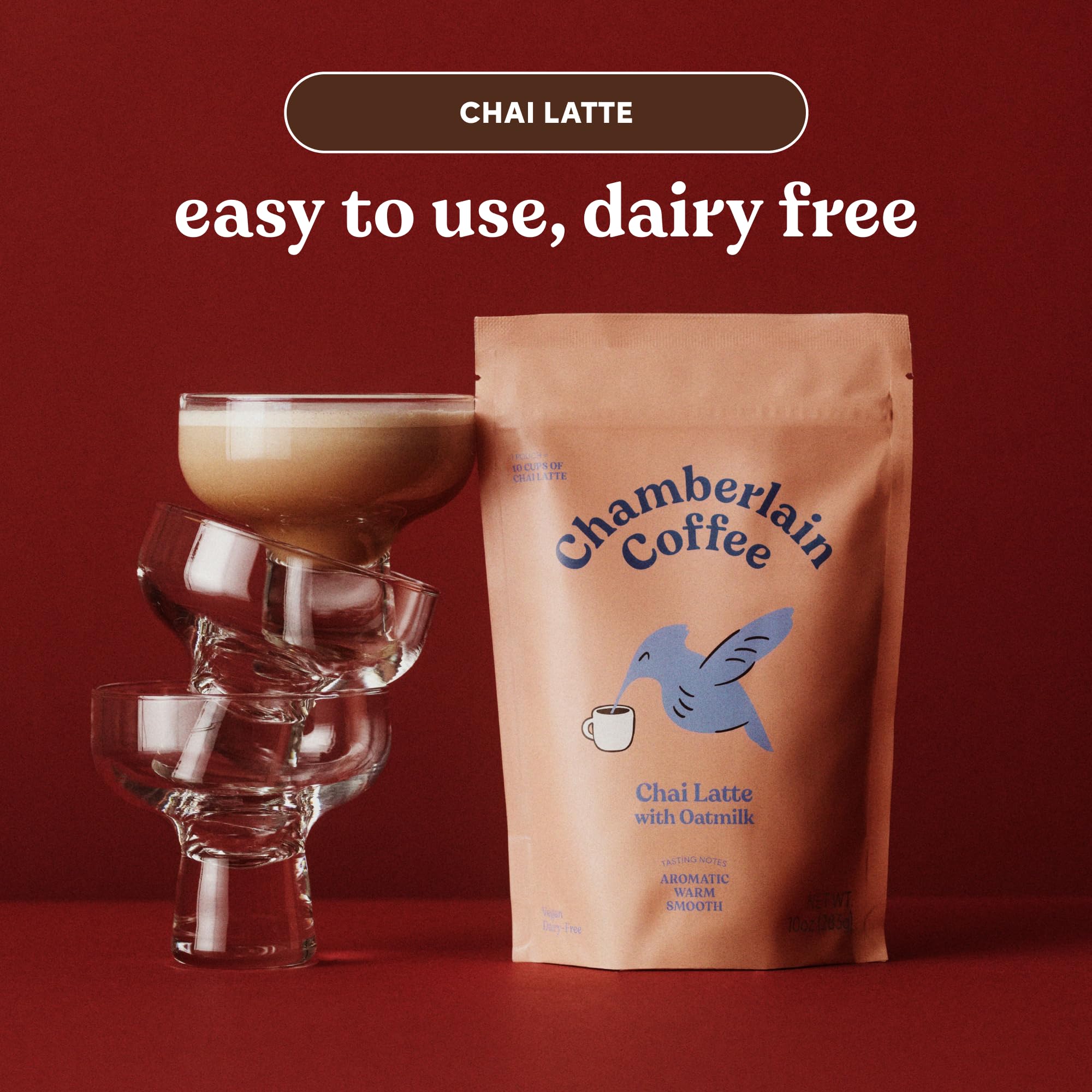Chamberlain Coffee Chai Tea Mix - Vegan Chai Tea Latte, Made with Oat Milk and Spices, Creamy Powder for Hot and Iced Instant Latte, Cafe Quality - 10